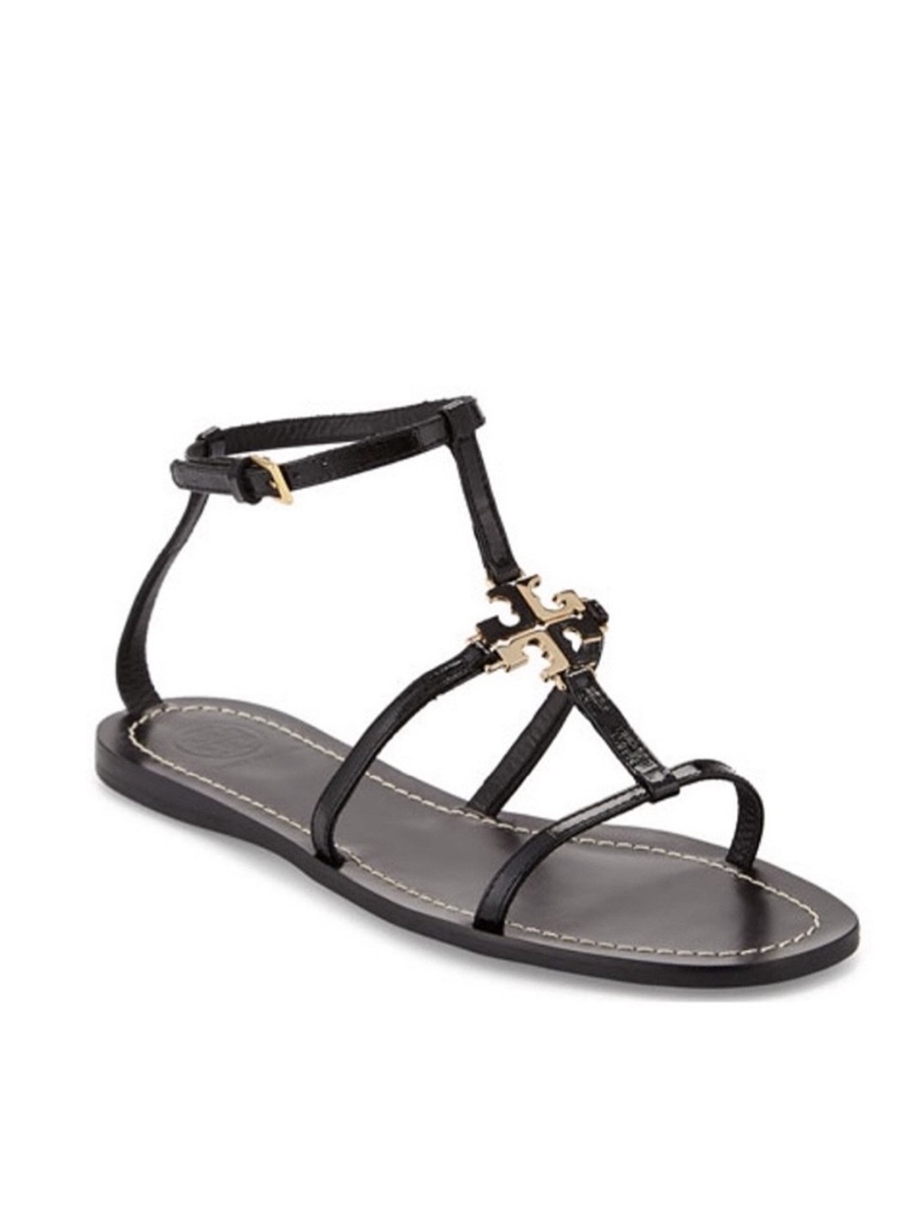 TORY BURCH Lowell Flat Logo Black Gladiator Sandals 6.5